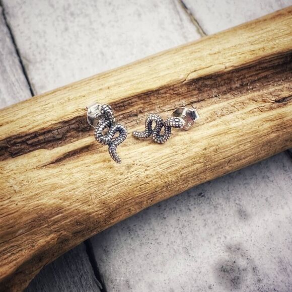 Minimalist Sterling Silver Snake Stud Earrings - Picture 1 of 6
